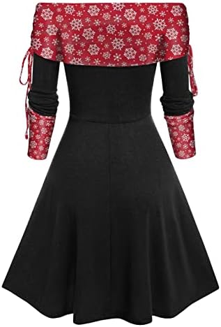 שמלת שרוול ארוך של Nokmopo לנשים צוואר להמרה התלקחות פסים פסים שמלת קו שמלת שרוול ארוך לנשים