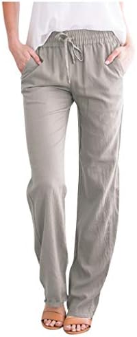 קיץ מזדמן כותנה פשתן מכנסיים לנשים רחב רגל מכנסיים עם כיסים בבאגי מוצק צבע ישר רגל מכנסיים חוף מכנסיים