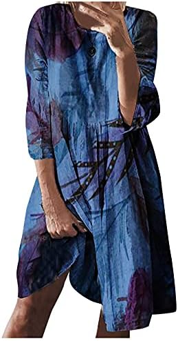 שמלת מקסי של נוקמופו לנשים מזדמנים נוחות צוואר עגול/הדפס עלים שמלת שרוול ארוך