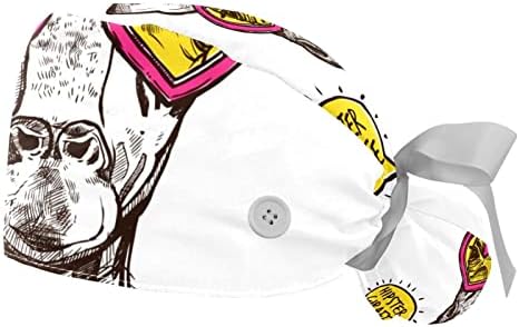 Niaocpwy 2pack כובע עבודה של נשים עם כפתורים סרט עניבה לאחור של בוהו אפריקה דפוס ילדה אתנית כיסויי שיער ארוכים