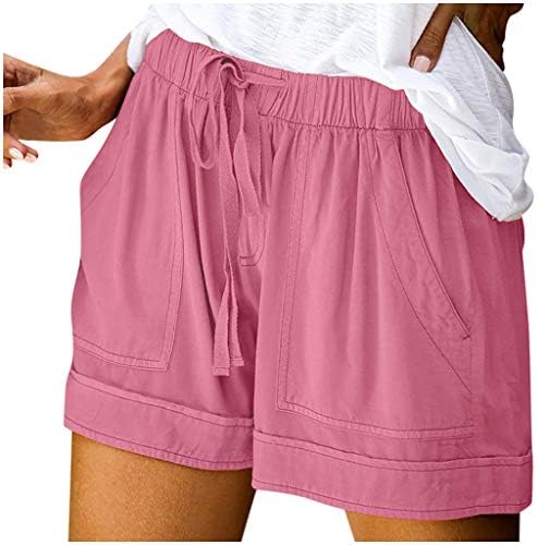מכנסיים קצרים מזדמנים של נשים קיץ מותניים גבוהים ברמודה מכנסיים קצרים שרוך אלסטי אתלטי מוצק קצר פלוס מכנסי חוף בגודל