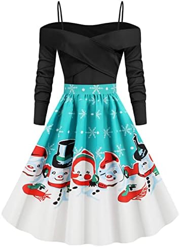 קוקטייל נדנדה שמלה לנשים אחת כתף ארוך שרוולים מסיבת חג המולד שמלת 1950 רוקבילי נשף שמלת ערב