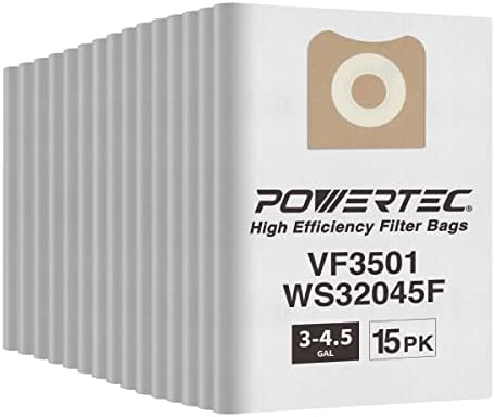 PowerTec 75017-P3 15PK, VF3501 שקיות פילטר לרידגיד/סדנה WS32045F 3-4.5 גל יבש רטוב