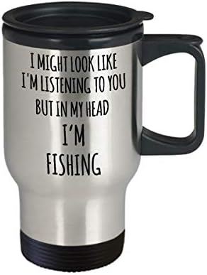 ספל דיג מצחיק אולי אני נראה כאילו אני מקשיב אבל בראשי אני דייג כוס קפה נסיעות