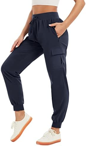 מכנסי מטען נשים עם 6 כיסים לשפשף מכנסי הליכה קלים משקל קלים עלייה גבוהה משרטט מכנסי אימון מזדמנים חיצוניים