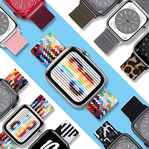 10 חבילות אלסטיות שעונים תואמת לפס Apple Watch 42 ממ 44 ממ 45 ממ אורך מתכוונן, מתיחה רצועת שעון ספורט ניילון, תואמת להקות IWatchs סדרה
