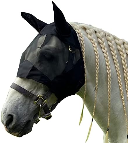 מסכת רשת זבוב סוסים עם אוזניים-הגנה על אוזניים ופנים - מסכות זבוב באיכות הגבוהה ביותר לסוסים - הדברה והגנה מפני קרינה אולטרה סגולה-ציוד