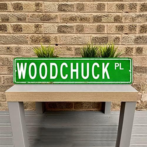 Woodchuck PL שלט רחוב בעלי חיים בהתאמה אישית לטקסט שלך קיר מתכת אמנות פלאק חובב חובב עץ לחוות חווה מרפסת חווה עיצוב קיר 4x18 אינץ '