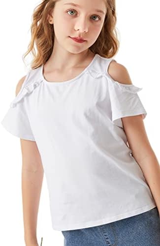 גרייס קארין בנות קצר שרוול קר כתף חולצות בנות צוות צוואר לפרוע חולצות עבור 5-12 שנים