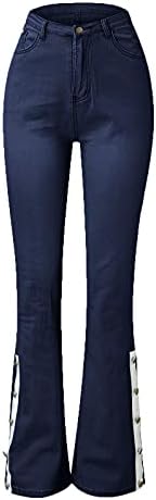 ג'ינס התלקחות וינטג 'אמצע עליית פעמון בסיסי תחתון שטף מתלקח מכנסיים פלאצו נשים נשים אופנה מכנסי ג'ינס מתרחבים