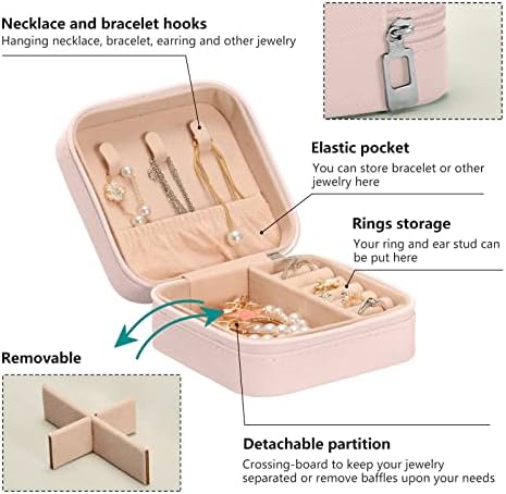 קופסת תכשיטים לנסיעות פרחים ורוד של Umiriko לנשים, מארגן תכשיטים קטנים של עור PU, קופסאות מחזיקי אחסון מארז לעגילי חתיכים, טבעות, שרשראות,