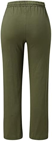 מכנסי פשתן של Kcjgikpok נשים, מכנסי פשתן עם מותניים גבוהים ומוצקים עם רגל ישר מכנסי פשתן מתאימים עם מכנסי חוף כיסים