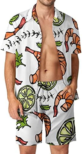 שרימפס ושרימפס 2 תלבושות חוף ים חוף כפתור הוואי למטה חולצה עם שרוול קצר וחליפות מכנסיים קצרים