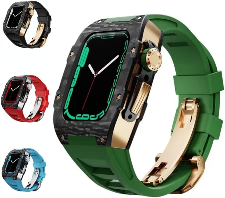 מארז הגנה על סיבי פחמן Zedevb עבור Apple Watch 8 7 75 ממ רצועת שעון סיליקון רצועת שינוי מתקדמת לאביזרי IWatch 6 5 SE 44 ממ