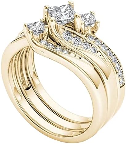 להקות חתונה לנשים טבעת כלה זהב צהוב קובעות נסיכה חתוכה CZ טבעות אירוסין טבעות מטבעות עבורה